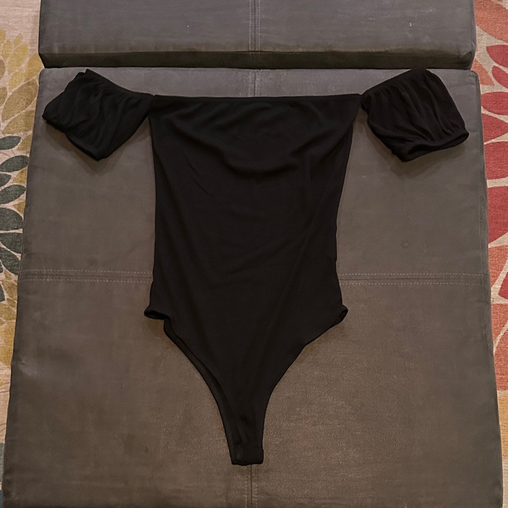 Blue Blush Black Off-Shoulder Bodysuit